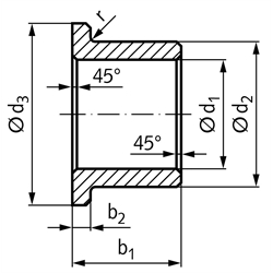 Bundbuchse ähnlich DIN 1850-3 Form V aus Sinterbronze Bohrung 14mm Außendurchmesser 20mm Bunddurchmesser 25mm Länge 25mm, Technische Zeichnung