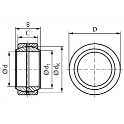 Radial-Gelenklager DIN ISO 12240-1-E Reihe GE..DO nachschmierbar Bohrung 15mm Außendurchmesser 26mm == Vor Inbetriebnahme ist eine Erstschmierung erforderlich ==, Technische Zeichnung