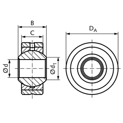 Gelenklager DIN ISO 12240-1-K Reihe S mit Außenring nachschmierbar Bohrung 14mm Außendurchmesser 34mm == Vor Inbetriebnahme ist eine Erstschmierung erforderlich ==, Technische Zeichnung