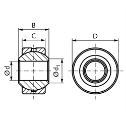 Gelenklager DIN ISO 12240-1-K Reihe G ohne Außenring Bohrung 25mm Außendurchmesser 47mm Edelstahl rostfrei == Vor Inbetriebnahme ist eine Erstschmierung erforderlich ==, Technische Zeichnung