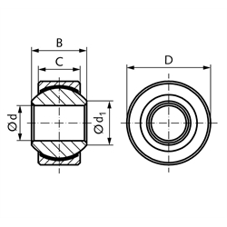 Gelenklager DIN ISO 12240-1, K, ohne Außenring, wartungsfrei, Technische Zeichnung