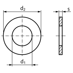 Unterlegscheibe DIN EN ISO 7089 (DIN 125 A) für Gewinde M10 (10,5x20,0x2,0mm) Material rostfrei V4A, Technische Zeichnung