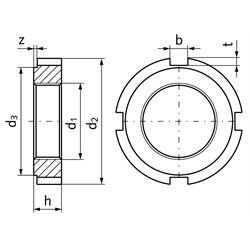 Nutmutter DIN 1804 Form W M28x1,5 brüniert, Technische Zeichnung