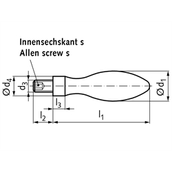 Fester Ballengriff aus Stahl DIN 39 St Durchmesser 20mm Ausführung E mit Gewindezapfen M8 , Technische Zeichnung