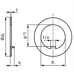 Sicherungsblech DIN 462 Innen-ø 42mm Stahl blank, Technische Zeichnung