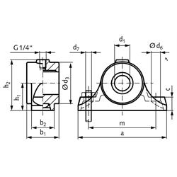 Stehlager DIN 504 Form A mit Rotgussbuchse Bohrung 50mm D10, Technische Zeichnung