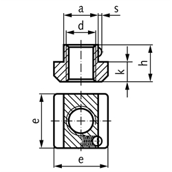 Mutter DIN 508 mit Kugel für T-Nut 22mm DIN 650 Gewinde M20 Güteklasse 10, Technische Zeichnung