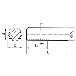 Zahnwelle DIN 5480 15 x 1,25 x 10 Profillänge 145mm Gesamtlänge 215mm Material C35 gefräste Ausführung, Technische Zeichnung