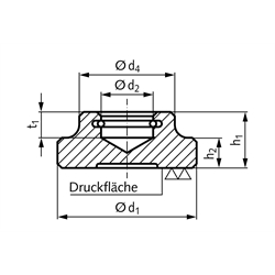 Druckstück DIN 6311 aus 1.4301 Durchmesser 32mm mit Sprengring DIN 9045, Technische Zeichnung