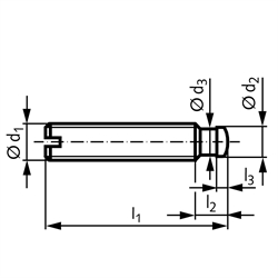 Gewindestift DIN 6332 mit Druckzapfen Gewinde M8 Stahl Festigkeit 5.8 brüniert Gesamtlänge 60mm, Technische Zeichnung