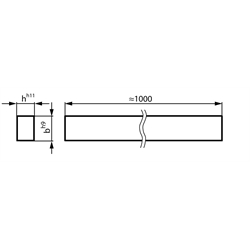 Blanker Keilstahl DIN 6880 6 x 6 x 1000 mm Material C45K , Technische Zeichnung