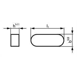 Passfeder DIN 6885-1 Form A 5 x 5 x 35 mm Material C45, Technische Zeichnung