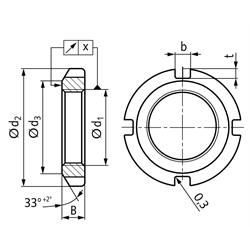 Nutmutter DIN 70852 M30x1,5 Edelstahl 1.4301, Technische Zeichnung