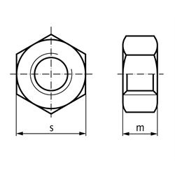 Sechskantmutter DIN 934 Stahl Festigkeit 8 verzinkt Gewinde M4 rechts , Technische Zeichnung