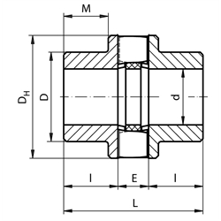 Elastische Kupplung DXA Baugröße 48 max. Drehmoment 1300Nm Nenndrehm. 650Nm Aussendurchmesser 105mm Gesamtlänge 124mm vorgebohrt , Technische Zeichnung