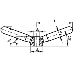 Doppelarmige Spannmutter M10 Edelstahl 1.4305 , Technische Zeichnung