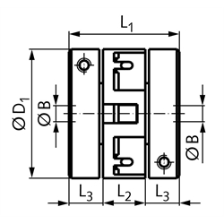 Drehstarre Kupplung HB Bohrung 12mm max. Drehmoment 3,5 Nm Außendurchmesser 41,4mm , Technische Zeichnung