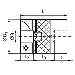 Drehstarre Kupplung HF Sacklochbohrung 12mm max. Drehmoment 9,0 Nm Außendurchmesser 33,3mm , Technische Zeichnung