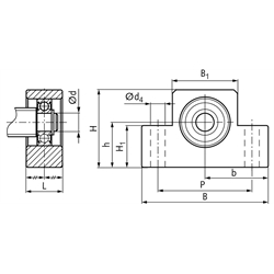 Stehlagereinheit EF 06 Bohrung 6mm Gehäuse aus Stahl vernickelt, Technische Zeichnung