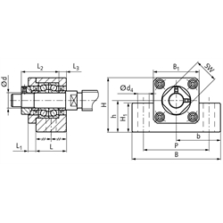 Stehlagereinheit EK 10 Bohrung 10mm Gehäuse aus Stahl vernickelt, Technische Zeichnung