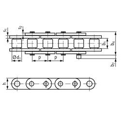 Einfach-Rollenketten mit geraden Laschen, Technische Zeichnung