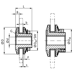 Rutschnabe FS Drehmoment einstellbar 7-34 Nm vorgebohrt 10H8 Außendurchmesser 64mm max. Bohrung: 22mm Buchsenlänge 10,3mm, Technische Zeichnung