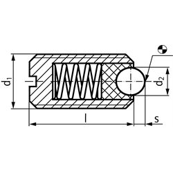 Federnde Druckstücke, bewegliche Kugel und Schlitz, rostfrei, Technische Zeichnung
