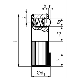 Federndes Seitendruckstück 2214 12 x 35 Form A einseitig Stahl brüniert, Technische Zeichnung