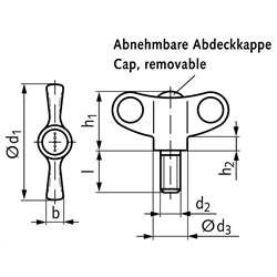 Flügelschraube aus Thermoplast d1=48mm Außengewinde M6 x 40mm , Technische Zeichnung