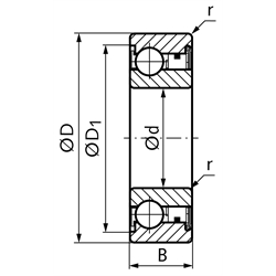 Kugellager-Freilauf BB17 Innen-Ø 17mm Außen-Ø 40mm Breite 12mm ohne Passfedernut, Technische Zeichnung