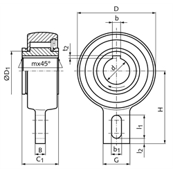 Anbau-Freilauf BSEU40-35 nach europäischer Bauart Innen-Ø 35mm Außen-Ø 118mm Breite 55mm mit Passfedernut am Innenring, Technische Zeichnung