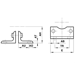 Fußbefestigung für Zylinderdurchmesser 80mm , Technische Zeichnung