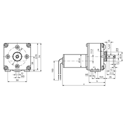 Stirnradgetriebe GE/I i=2430:1 passend zu Motoren 43040100 43040300 43040500 , Technische Zeichnung