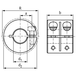 Geschlitzte Klemmringe, breite Form, Stahl, Technische Zeichnung