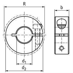 Geschlitzter Klemmring Edelstahl 1.4305 Bohrung 1,375 Zoll = 34,925mm mit Schraube DIN 912 A2-70, Technische Zeichnung