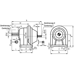 Stirnradgetriebe BT1 Größe 4 i=4,59 Bauform B3 (Betriebsanleitung im Internet unter www.maedler.de im Bereich Downloads), Technische Zeichnung