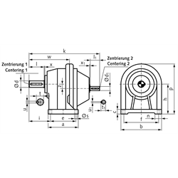 Stirnradgetriebe BT1 Größe 5 i=47,22 Bauform B3 (Betriebsanleitung im Internet unter www.maedler.de im Bereich Downloads), Technische Zeichnung
