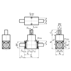 Kegelradgetriebe KEK Ausführung B Größe 6 Übersetzung 1:1 Wellendurchmesser 10mm Gehäuselänge 56mm, Technische Zeichnung