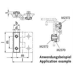 Gewindeplatten M2372, Edelstahl, mit Innengewinde, für Scharniere, Technische Zeichnung