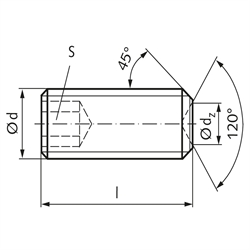 Gewindestift ISO 4029 (ex DIN 916) mit Innensechskant und Ringschneide Edelstahl A2 M6 x 16mm, Technische Zeichnung