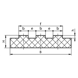 Kunststoff-Gleitschiene 45 x 15 x 1000mm lang für Dreifachrollenkette 08 B-3 , Technische Zeichnung