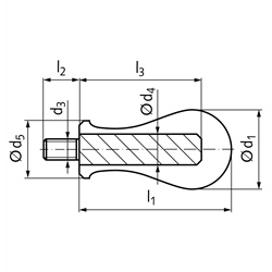 Handgriff GT-A Ausführung S Silikon Oberfläche matt Gewinde M10x15mm aus rostfreiem Stahl 1.4301, Technische Zeichnung