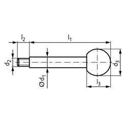 Griffstange 209 mit Kugelknopf M6 l1 100mm Stahl verzinkt, Technische Zeichnung