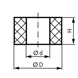 Gummipuffer GH ø 25mm Höhe 25mm mit Durchgangsloch 10,5mm, Technische Zeichnung