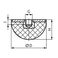 Gummi-Metallpuffer KPR Ausf. I ø 30mm Innengewinde M8, Technische Zeichnung