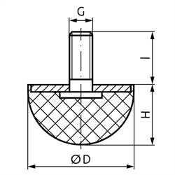 Gummi-Metallpuffer KPR Ausf. A ø 25mm Gewinde M6x18, Technische Zeichnung