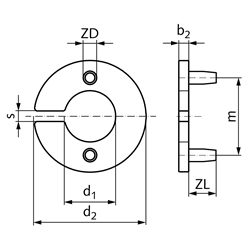 Gummi-Auflage für Klemmringe Ausführung B1 mit Bohrung 16mm, Technische Zeichnung