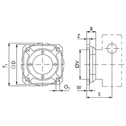 Abtriebsseitige Flansche HMD/II, eckig, Technische Zeichnung