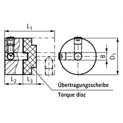 Drehstarre Kupplung HZD Durchgangsbohrung 8mm max. Drehmoment 1,7 Nm Außendurchmesser 19,1mm , Technische Zeichnung