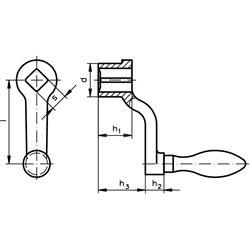 Handkurbel DIN 468 Tg mit festem Ballengriff Länge 200mm Reihe 1 , Technische Zeichnung